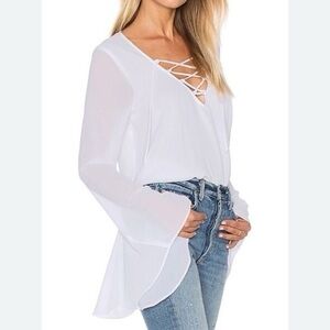 Show Me Your Mumu Zuko White Sheer Lace Up Blouse